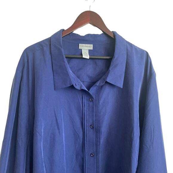 Catherines Women Tunic Top 32 Royal Blue Button Up Career Workwear Classic NEW - Picture 6 of 9